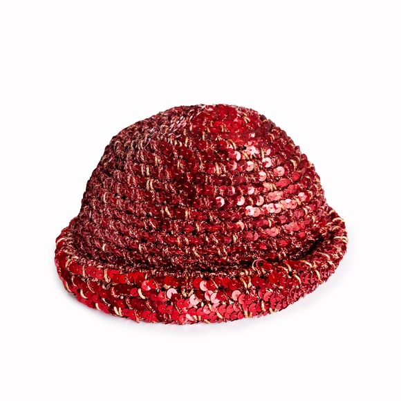 Vintage 1970s Halston Sequin Skull Cap Beanie – Red Disco Era Studio 54 Glam - Picture 7 of 12